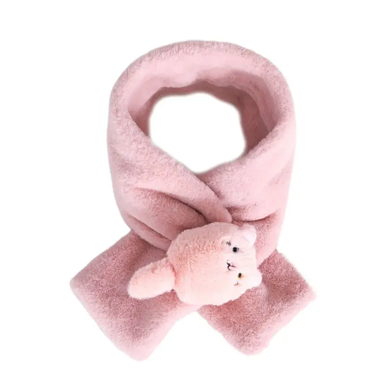 Теплый детский шарф контрастного цвета с плюшевым крестиком и галстуком-бабочкой; шарф с кроликом из мультфильма - Цвет: Flesh Pink-3