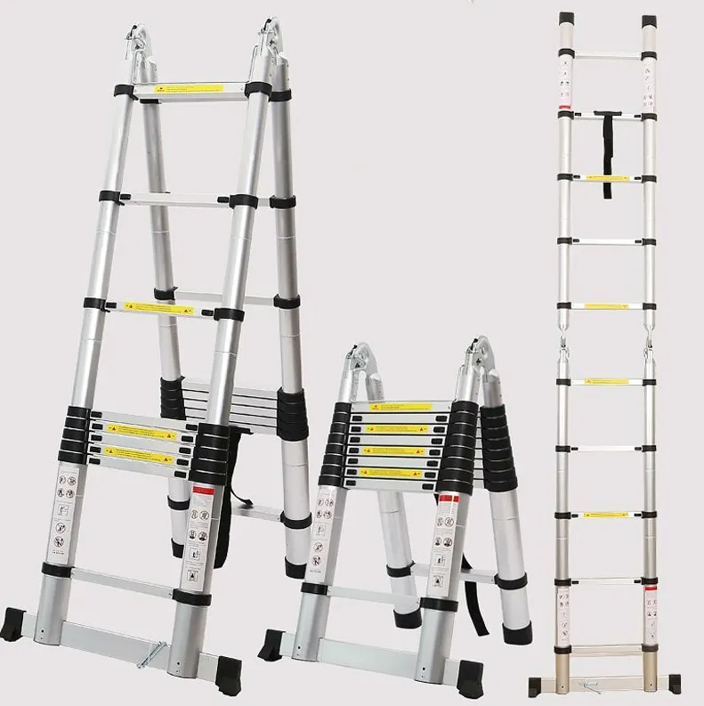 Escalera de espiga de 2,5 M + 2,5 M, gruesa, multifuncional, telescópica, de ingeniería, portátil, de aleación de aluminio