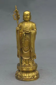 

8" Tibet Buddhism Brass Ksitigarbha Boddhisattva Monk TangSeng Buddha Statue