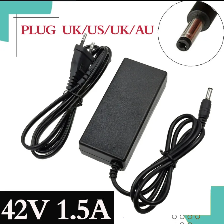 

42V 1.5A polymer lithium battery charger 100-240v 5.5MM*2.1MM Portable Charger EU/AU/US/UK Plug High quality 1.5A DC charger