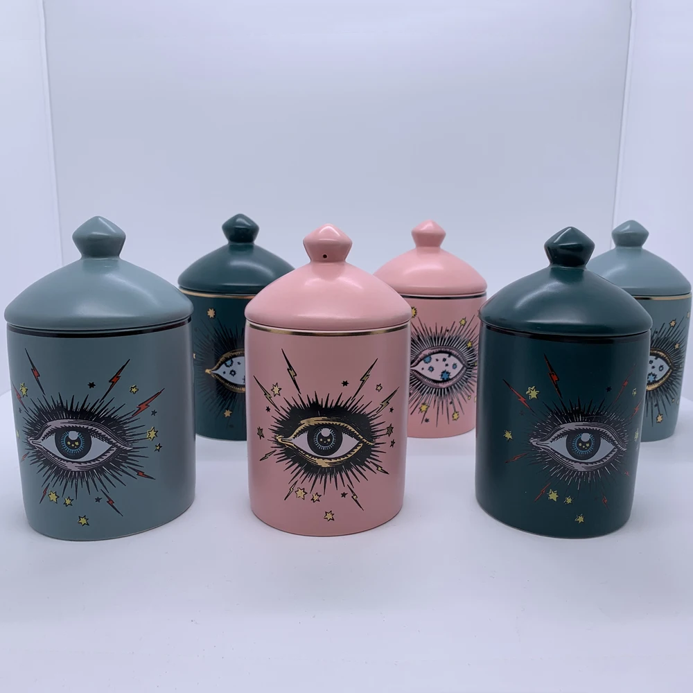 Handmade Starry Sky Big Eye Jar Incense Candle Holder Home Decoration Ornaments Ceramic Make Up Jewelry Storage Jar Box Cup