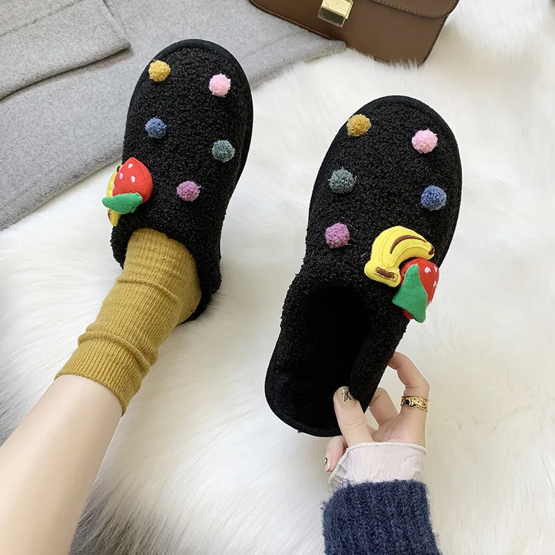 

Plush Slipper Women's Cute Girly Style Home Slipper Fruit Decoration Suede Mixed Colors Indoor Cotton Slippers