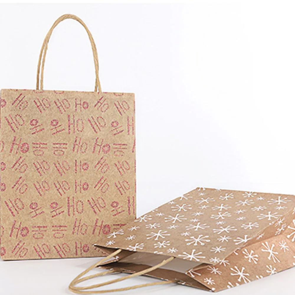 

12 Pcs/set New Year Christmas Kraft Paper Gift Bags Kids Party Shopping High-end Portable Packaging Gift bag Random