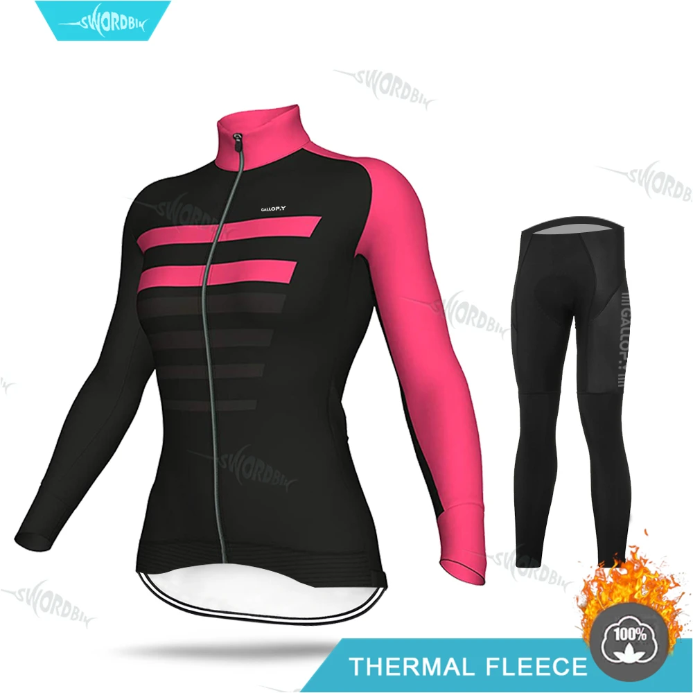 Normal Cycling Set Комплект из Джерси для велоспорта ALEing, женская одежда с длинными рукавами, зимняя одежда для велоспорта, Женский комплект из теплого флиса для велоспорта Ropa Ciclismo - Цвет: Normal Cycling Set