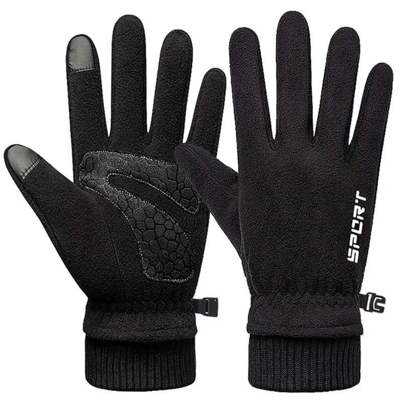 Зимние перчатки для езды на велосипеде из теплого флиса и оленьей кожи, теплые ветрозащитные перчатки для мужчин и женщин