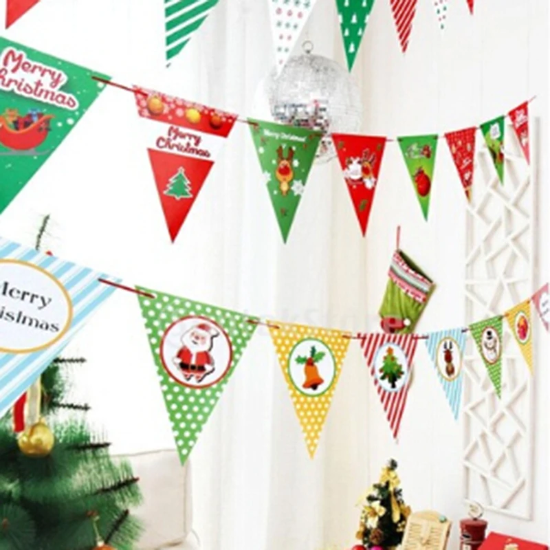 Christmas Cardboard Banner Bunting Flag Patry Supply Reindeer Snowman Santa Claus Decoration | Дом и сад