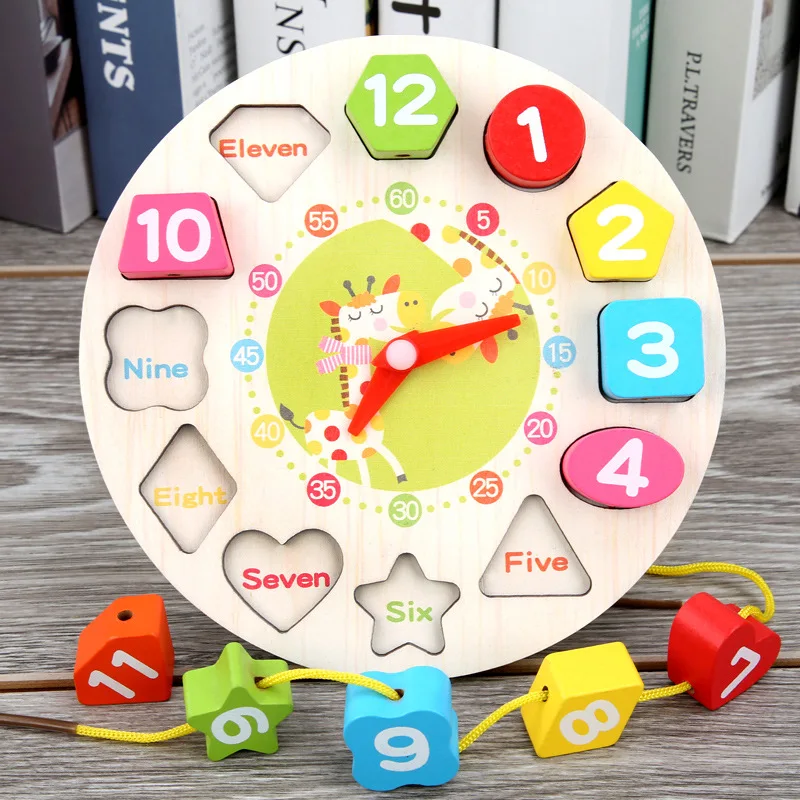 Горячая напрямую от производителя- резьбовых часов деревянные игрушки три дополнительных детских обучающих приспособления игрушка-головоломка - Цвет: deer