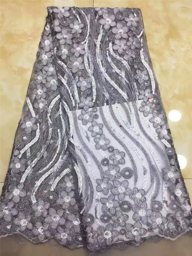 

Nigerian Lace H-2.20031802 Bridal Lace Fabric GREY color African High Quality Lace Fabric 5Yards/Lot