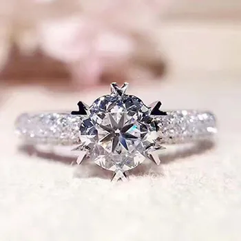 

1ct Simulation Diamond Ring For Women Six-claw Star platinum-plated wedding Diamond Rings 14k White Gold Fine Jewelry Gifts