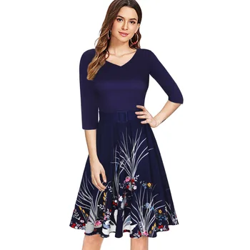 

Spring Summer Women Dress Half Sleeve Elegant Flower Print Dress Ladies Blue Red Plus Size Maxi Dresses For Women Jurken