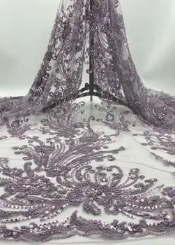 

1 yard Purple Color New Lace Luxury Handmade Beading European Style Fabric For Wedding And Party Dressing Free Shipping