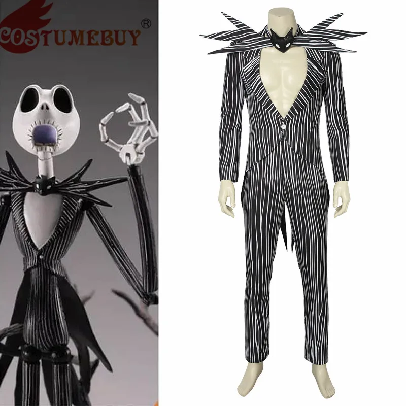 Costumebuy Кошмар перед Рождеством Косплей Джек Скеллингтон костюм черная полосатая