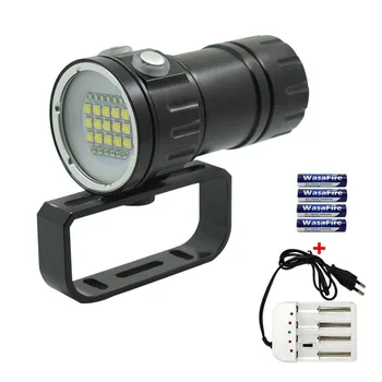 

15*L2 White 6*Red 6*Blue Led Diving Flashlight 7 Modes Dive Linterna Underwater Photography Light with 18650 Battery+Charger