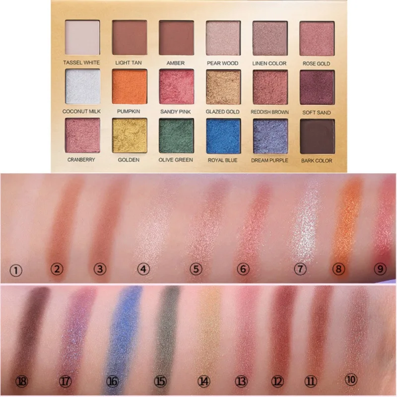 18 Colors Shinny Glitter Shimmer Eyeshadow Palette Smoky Matte Eyeshadow Pallete Waterproof Cosmetic Long Lasting Beauty Tools