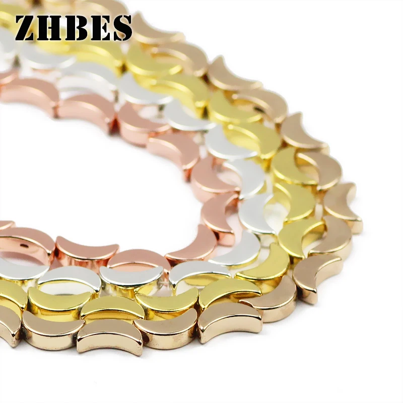 

8mm 50pcs Natural Stone Gold color Moon Shape Hematite Spacer Loose Beads For Jewelry Making Bracelets DIY Accessories