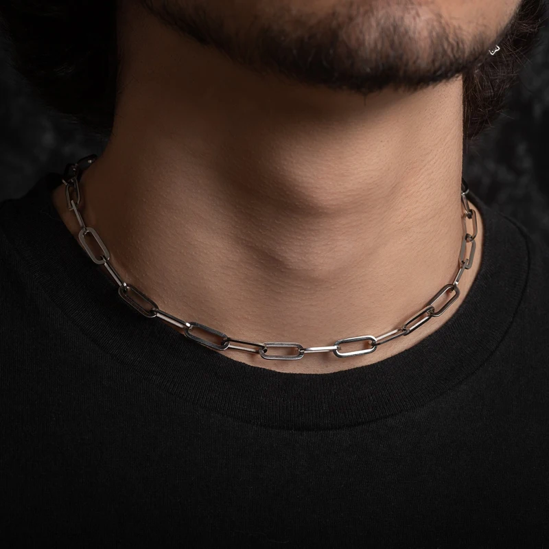HERREN ALTA CAPTURE CHARM HALSKETTE EDELSTAHL RECHTECK PAPIERCLIP LINK LIGHT MACHINE CHAIN CHOKER HERREN SCHMUCK 20 ZOLL