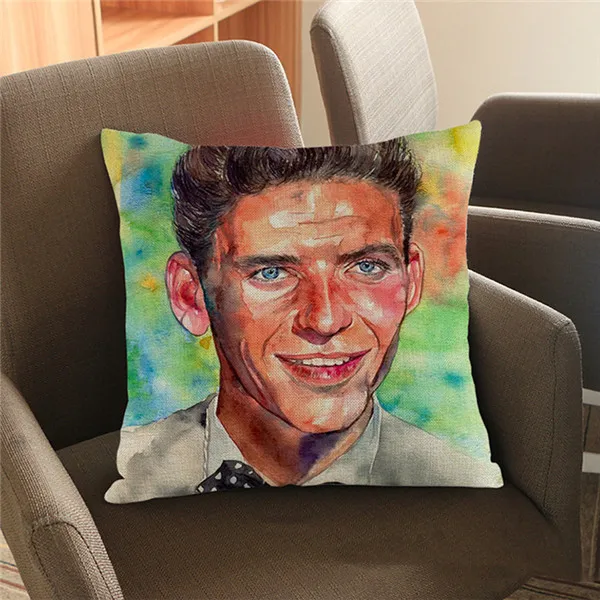Film Character Frank Sinatra Watercolor Portrait Art Linen Cushion Cover Home Living Room Sofa Seat Decorative Throw Pillow Case M142-6