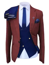 Retro Mens 3Piece Suits Tuxedos Notch Lapel Groomsman Slim Fit Blazer+Vest+Pants