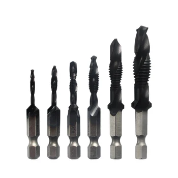 

Hot 6Pcs/Set Metric Thread M3-M10 Screw Tapping Tool 1/4 Inch Hex Shank Titanium Plated HSS Combination Drill and Tap