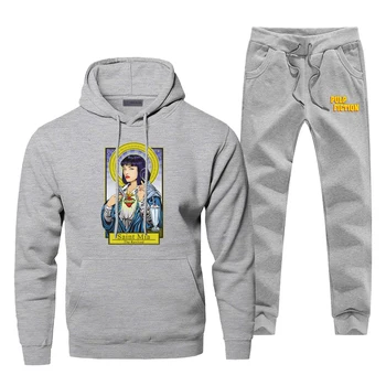

Funny Pulp Fiction Hoodies Pants Sets Men Suit Tracksuit 2 Piece Vintage Pant Sweatshirt Sweatpants Sportswear Autumn Sports Set