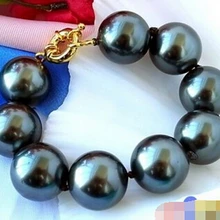 DYY 914+++ " 20 мм черный натуральный жемчуг ЮЖНОГО МОРЯ браслет