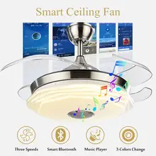 4" современный потолочный вентилятор светильник с Bluetooth музыкальным плеером люстра выдвижные лопасти дистанционного управления 3 скорости 3-изменение цвета светодиодный светильник