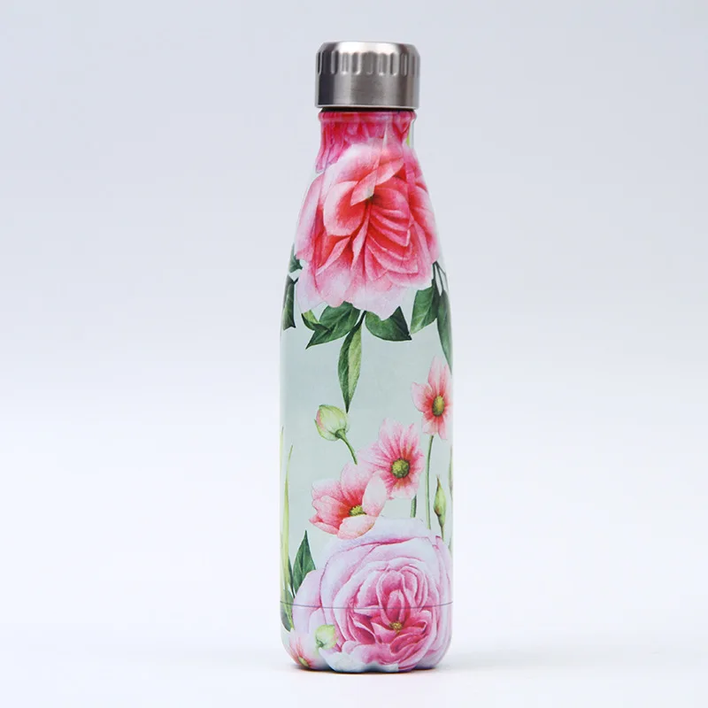 Цветочная BPA бутылка для воды из нержавеющей стали Термос фляжка Спортивная бутылка для питья для воды чашка с изоляцией холода шейкер кружка - Цвет: F
