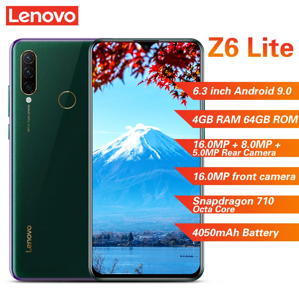 

Lenovo Z6 Lite 4G Smartphone 6.3' Android 9.0 Snapdragon 710 Octa Core 4GB 64GB 16.0MP+8.0MP+5.0MP 4050mAh Mobile Phone Type-C