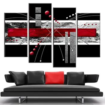 

4 Pcs Canvas Wall Art Picture Red Black Grey Combined Painting Modern Home Room Decor Abstract Picture Art Poster