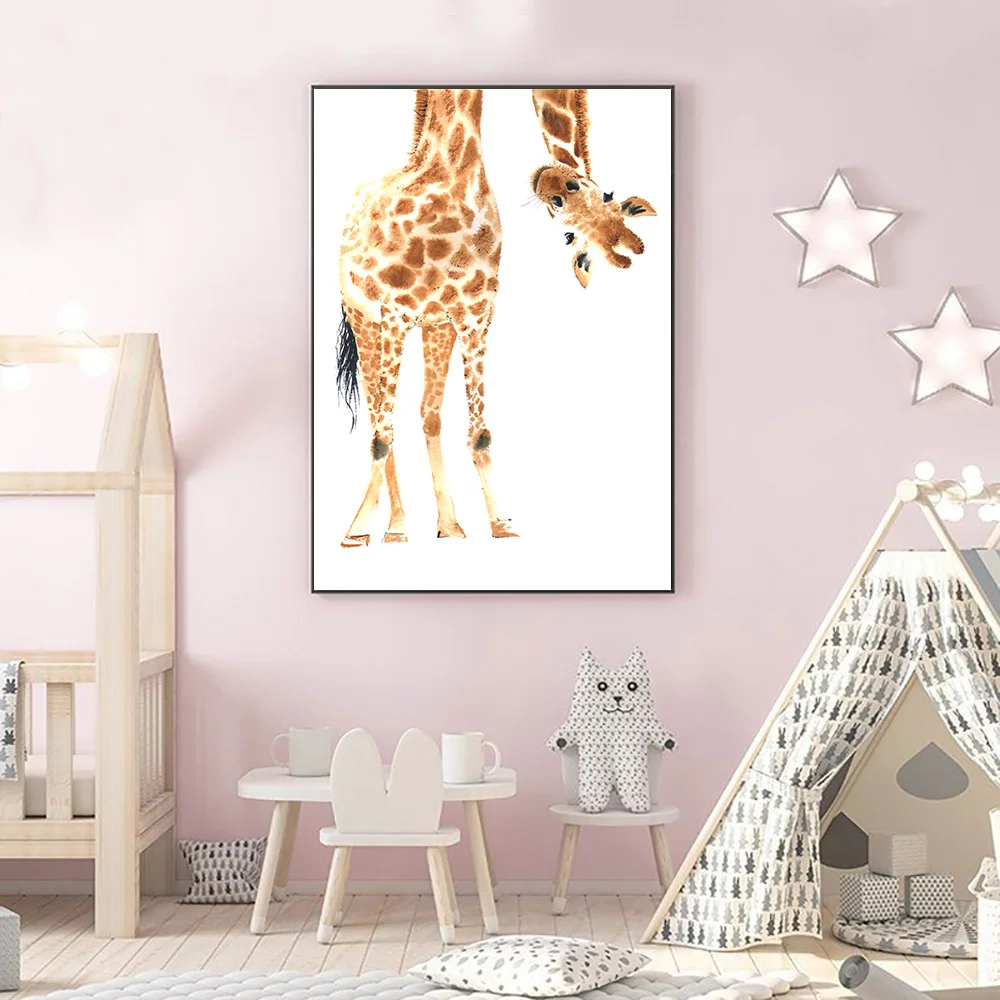

Nursery Poster Giraffe Wall Art Canvas Painting Cartoon Print Painting Minimalist Poster Print Wall Pictures For Kids Room Decor