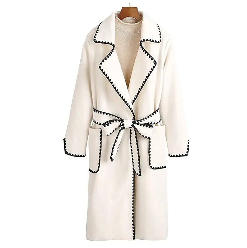 beige-long coat Женские шерстяные смеси осень и зима Новые Длинные повседневные Модные женские свободные плюс сплошной цвет волнистые сторона с шерстяным пальто - Цвет: beige-long coat