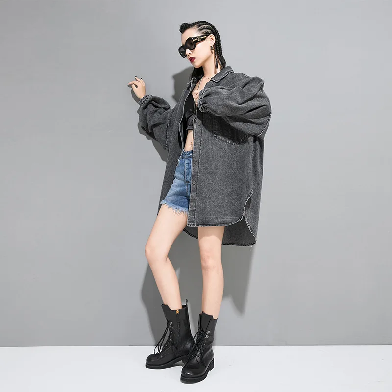 SuperAen осень новая женская джинсовая ветровка Мода Дикие повседневные пальто для женщин большого размера нерегулярная женская одежда