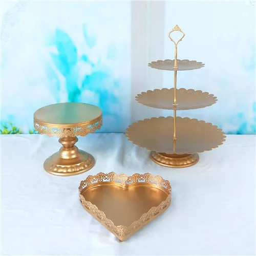 3pcs Tobs металлический золотой торт стенд набор для Свадебная чашка подставка для торта инструменты для украшения конфеты бар подставка, лоток поставщиков - Цвет: 3pcs