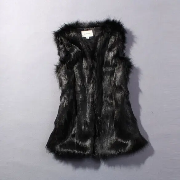 Plus Size White/Black Faux Fur Vest Sleeveless Fur Coat Colete De Pele Female Long Design Charming Elegant Fall Fur Gilet X936