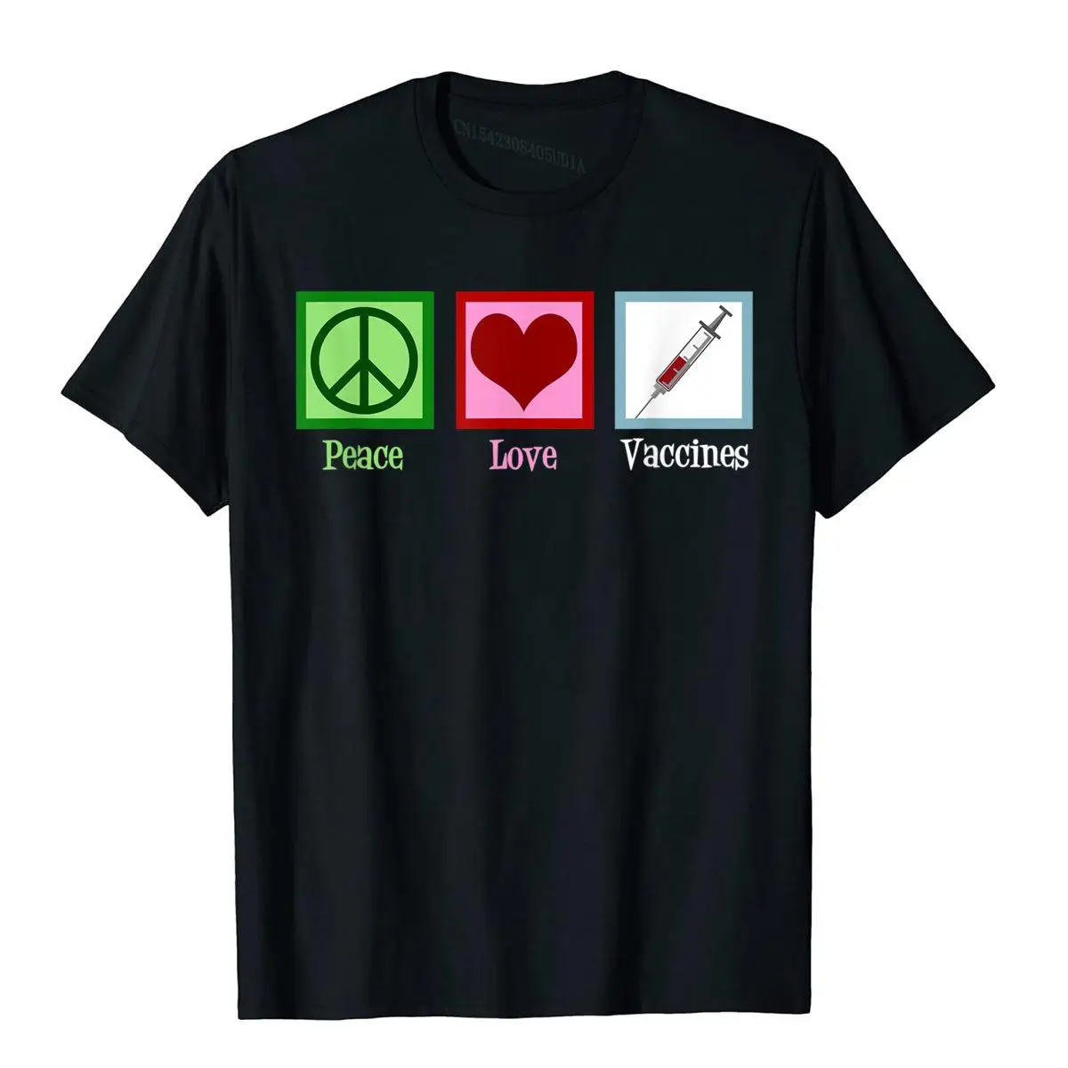 

Peace Love Vaccines Pro Vaccination T-Shirt Street Comfortable Tops Tees Popular Cotton Men T Shirts Christmas Clothing