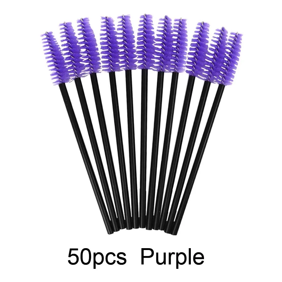 Purple 50 pcs 50 шт. кисть для глаз одноразовые щеточки для туши для ресниц кисти для бровей DIY инструменты для макияжа удлинители ресниц инструменты для красоты - Handle Color: Purple 50 pcs
