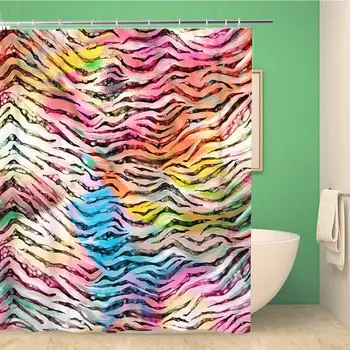 

Bathroom Shower Curtain Blue Animals Colorful Tiger Skin Pattern Digital Painting Brown Polyester Fabric 66x72 inches Waterproof