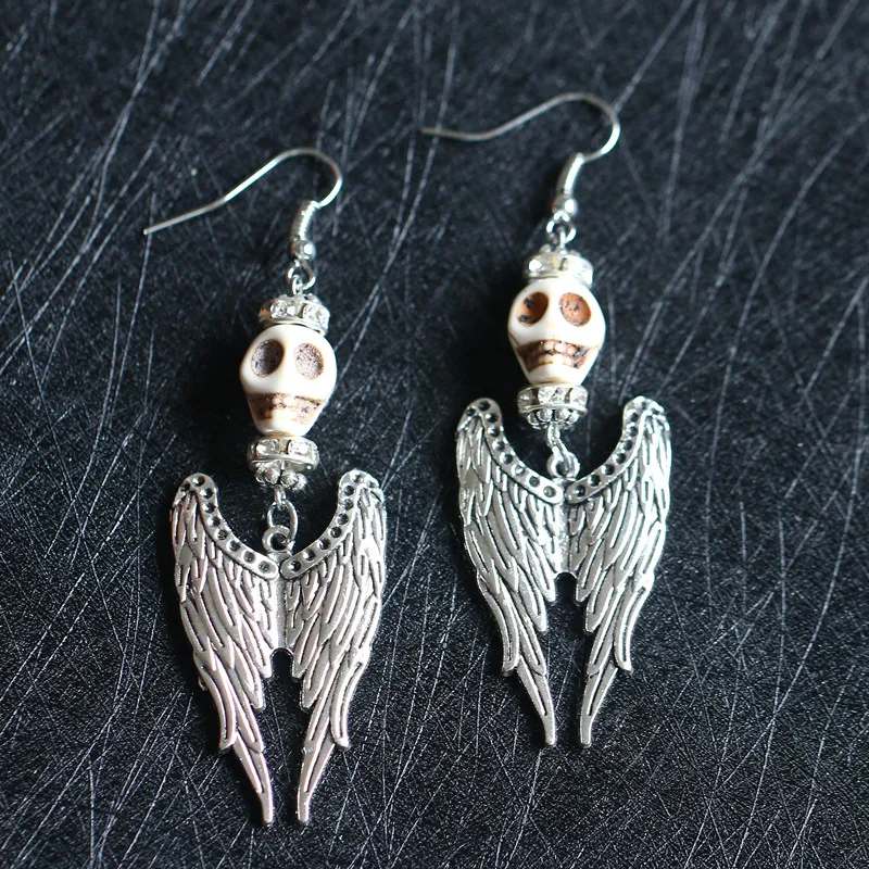 

Angel Wing and Skull Earrings,Women Costume Biker Jewelry