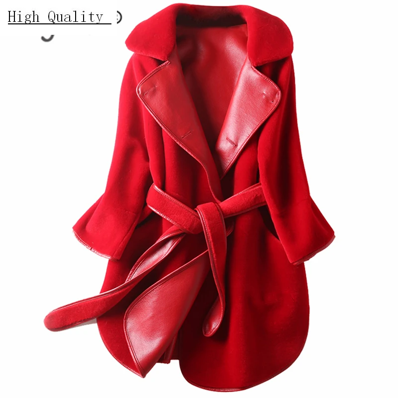 

Real Fur Coat Female Winter 100% Sheep Shearing Jacket Women Clothes 2020 Vintage Wool Jackets Belt Korean Fur Top LL0029