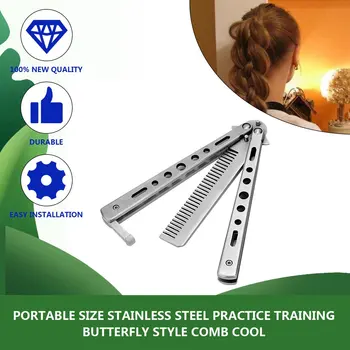 

Professional Training Salon Stainless Steel Folding Practice Training Butterfly Style Comb Hand Tool