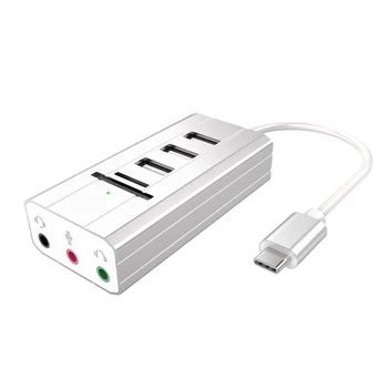 

Aluminum Alloy Multi-port Card Reader Docking Station Exterior Sound Card Converter Compact Portable Stero Sound USB Hub