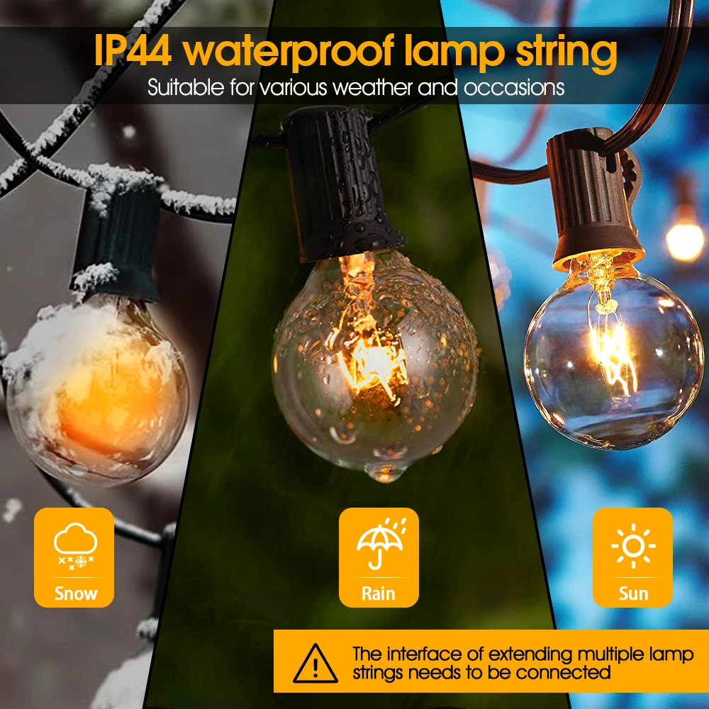 Outdoor String Lights,30FT Globe Patio Lighting G40 Bulbs Waterproof Shatterproof for Backyard Garden Porch Christmas Party solar street light