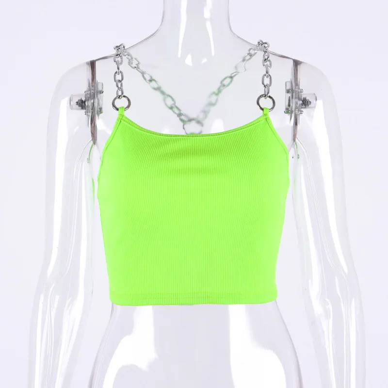 ArtSu Metal Chain Straps Sexy Cropped Tank Top Women 2020 Streetwear Club Crop Top Summer Vest Fashion Black White Green Tops