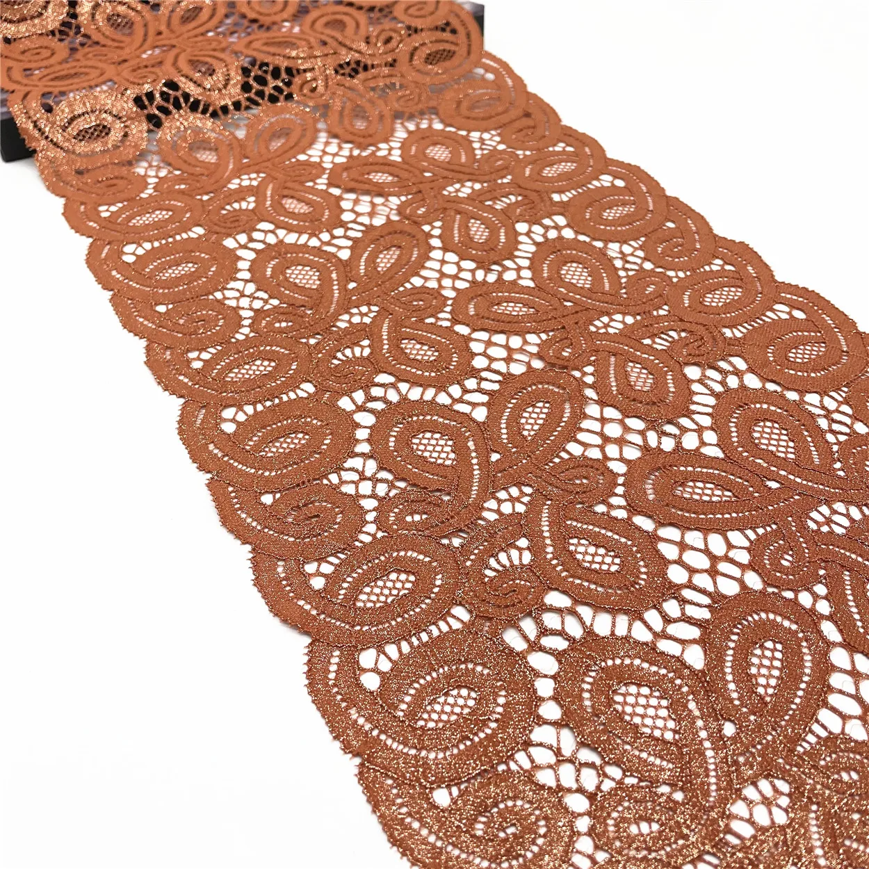 3y/lot Width 9 inch 23cm Tan With Without Foil Elastic Stretch Lace Trim Shimmer 1