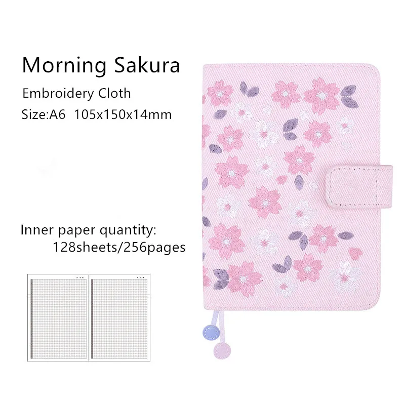 Morning Sakura A6 самонаполнение календарь расписание Вышивка Ткань Сакура дневник тетрадь японский Ежемесячный план еженедельник цвет подарок для девочки - Цвет: Morning Sakura