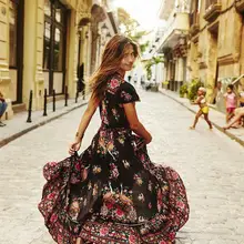 Модное женское длинное Бохо Макси вечернее шифоновое летнее пляжное сексуальное