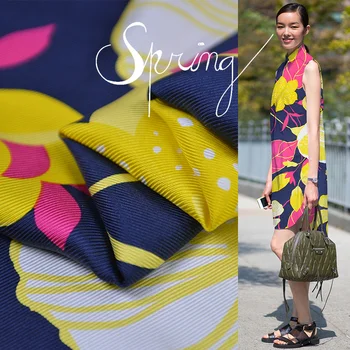 

Summer New 112cm Wide 22Momme 100%silk Twill Fabric for Dress Brand Printed Heavy Silk Cloth Diy Sewing Free Shipping Flowers