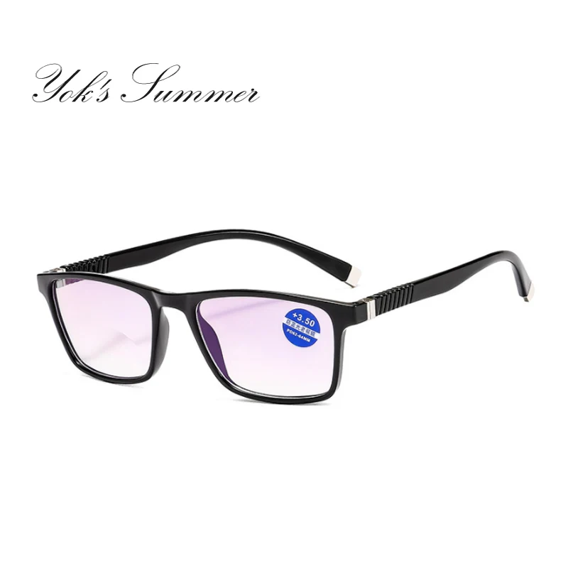 C4 Black Square YOK'S Multifocal Anti-blue Light Reading Glasses Round Bifocal Hyperopia Computer Eyewear Diopter+1.0 To+4.0 For Sight UN1385 - Цвет оправы: C4 Black Square