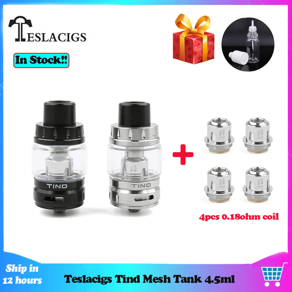 

Original Teslacigs tesla Tind Mesh Tank 4.5ml Atomizer with 0.18ohm Coil fits E Cigarette Tesla P226 Mod Vape Vaporizer Kit