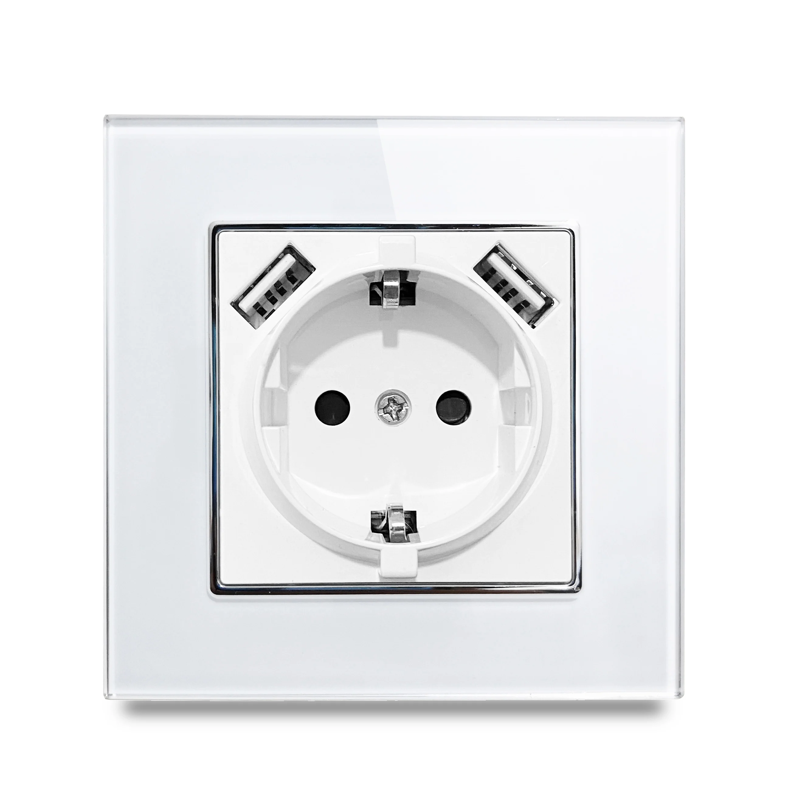 Double EU Schuko Power Socket with Double USB Charging Ports 5.1DC 2.1A For EU Round Box Wallpad 156*86mm EU Outlet with USB